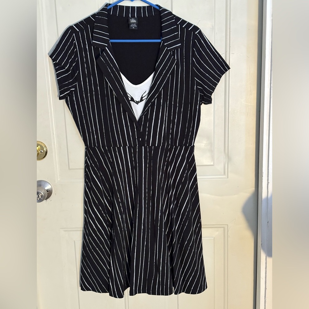 Nightmare Before Christmas Black & White Striped Midi Dress